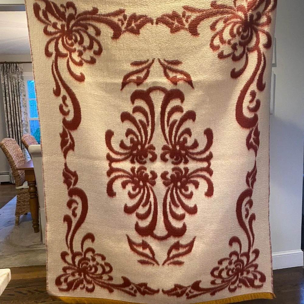 Antique Chinese Shancha Camellia Wool Blanket 58